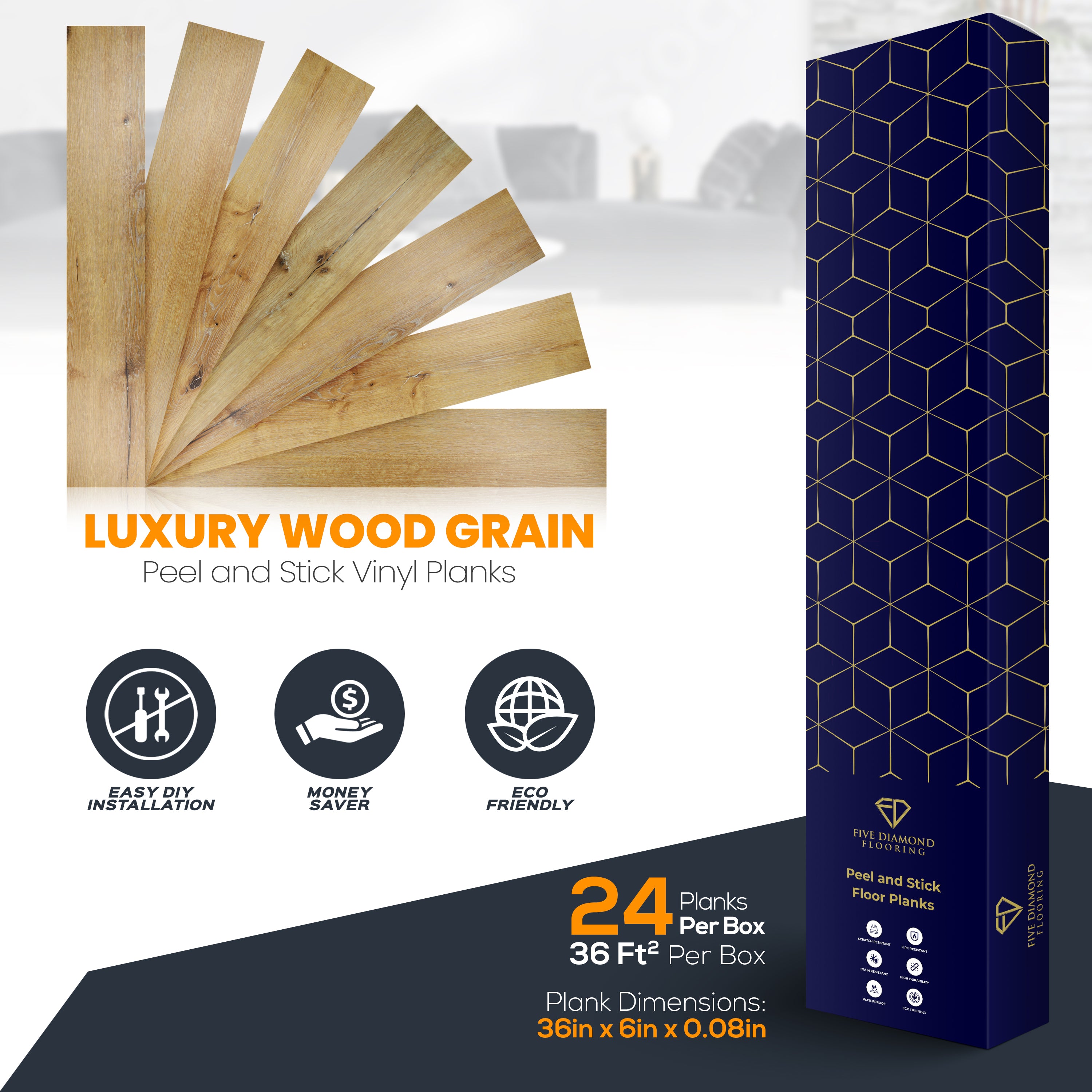 Five Diamond Peel & Stick Floor Planks: French Chateau