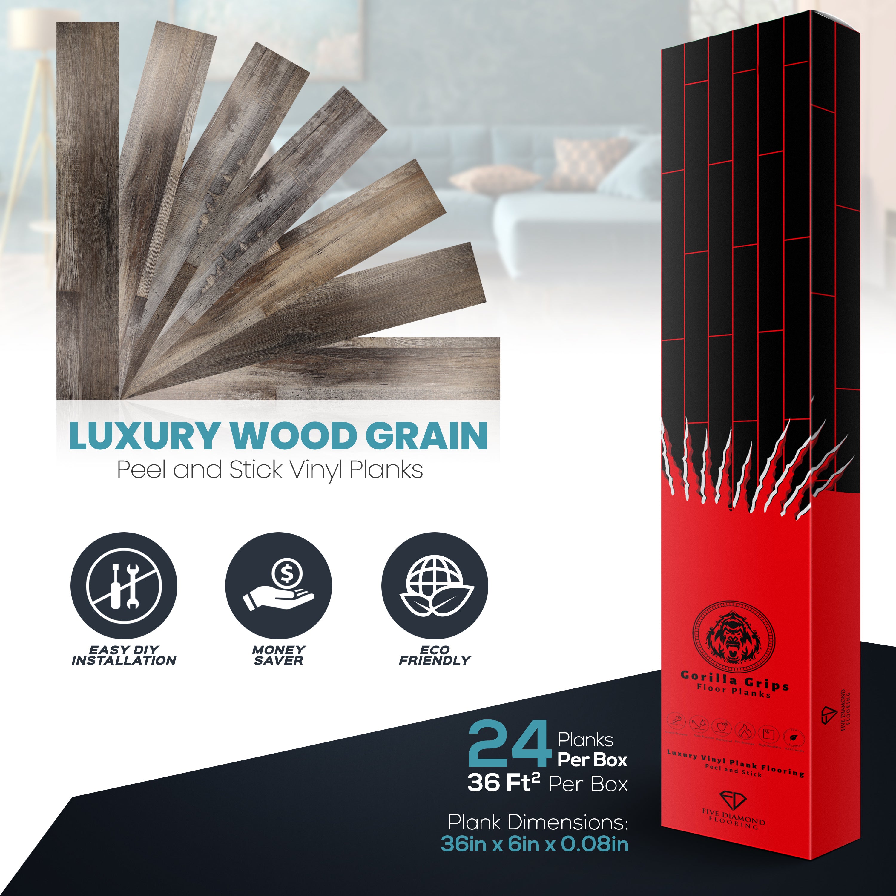 Five Diamond Peel & Stick Floor Planks: Rustic Reserve